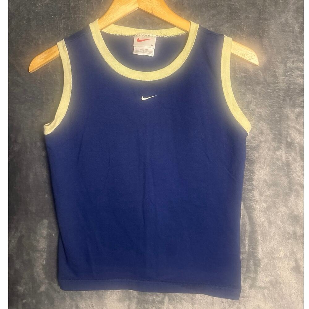 VTG 90s Nike Center Swoosh Ringer Tank Top Men’s Medium Navy Blue Made in USA!